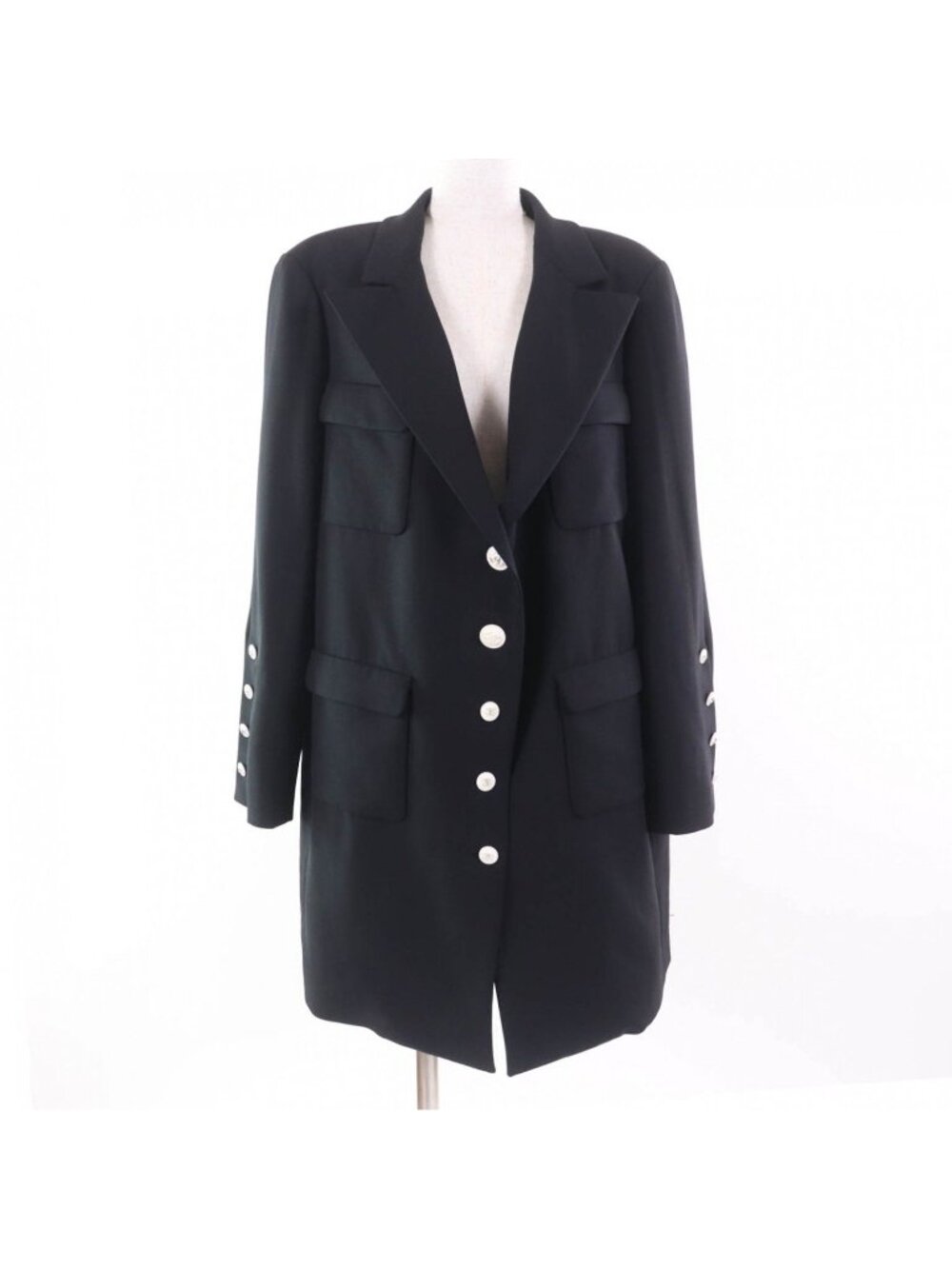 Chanel Vintage 07P CC Logo Button Jacket Black with Pocket 46